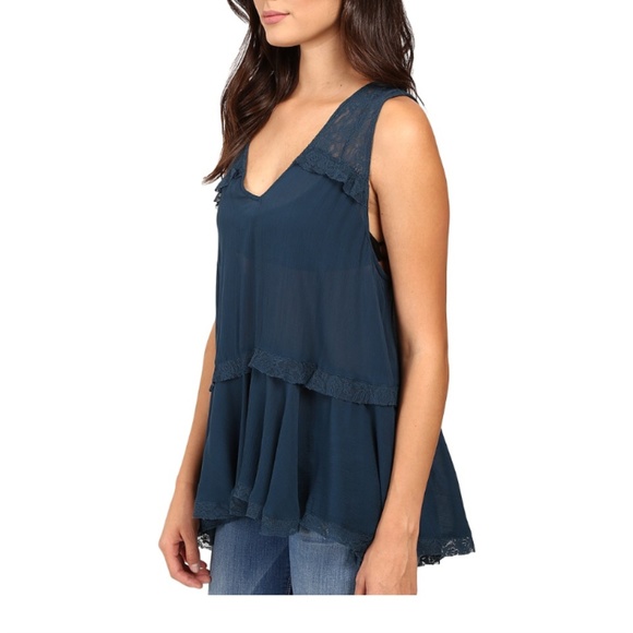 Free People Lace Trapeze Sapphire Cami Tank Top - Picture 2 of 8